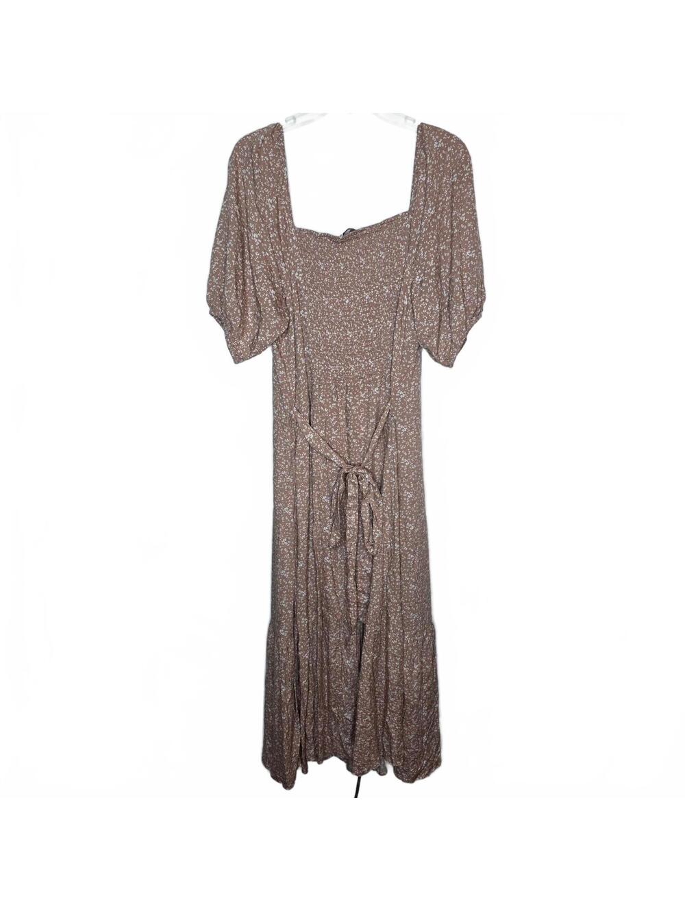 BALTICBORN Brown Floral Button-Front Midi Dress with Puff Sleeves Size L - Picture 3 of 8